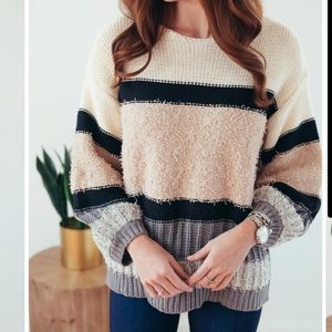 NWT Vici Color Block Sweater, Tan Black Cream Gray Sweater, Oversized Fit
